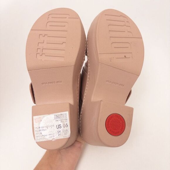 FITFLOP Pilar Leather Platform Slides Beige Size 6 - Picture 10 of 10